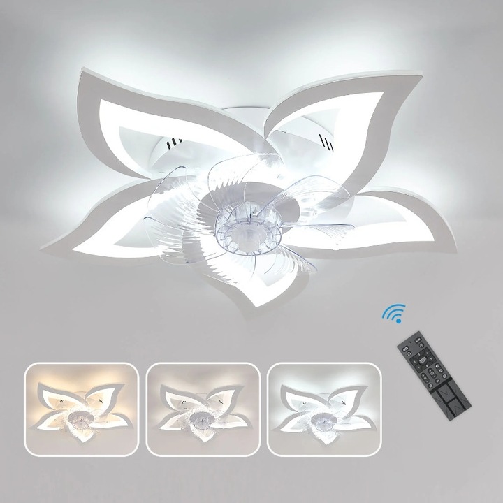 Модерна плафониера GOECO с вентилатор и дистанционно управление, 62W, бяла