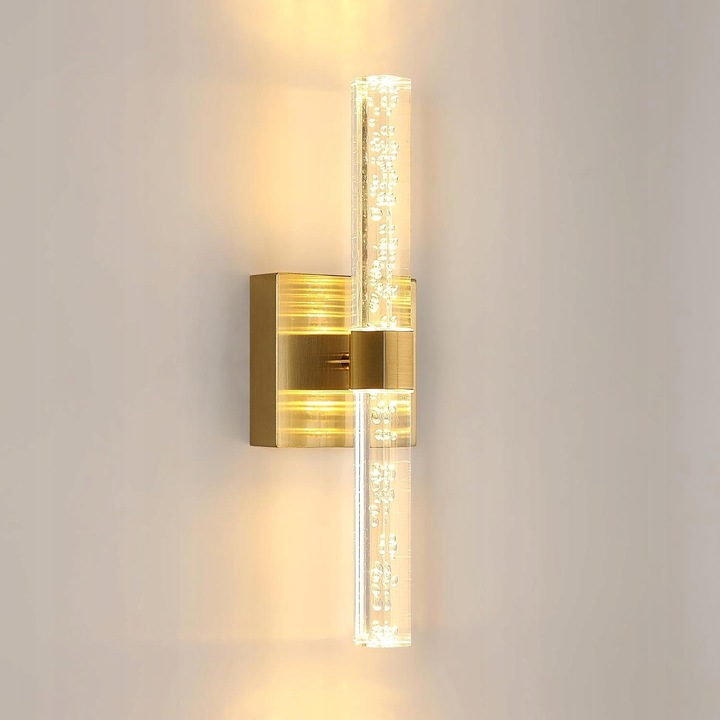 Lampa LED de perete moderna, GOECO, 12W, 1350lm, 3 temperaturi de culoare, auriu, 22x5x8cm