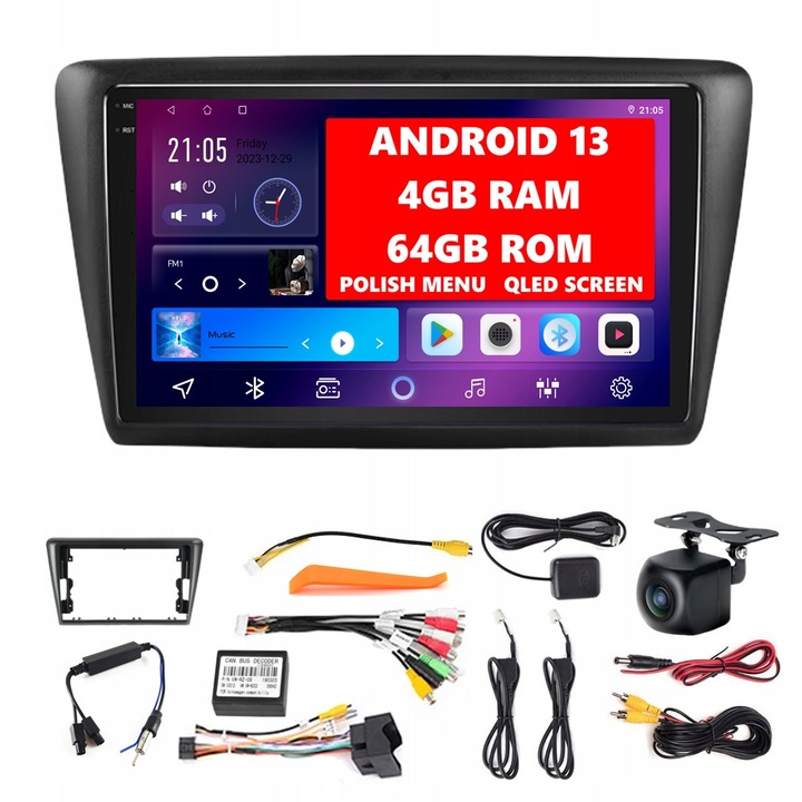 Radio auto Android 13, 4GB/64GB, pentru Skoda Rapid 2013-2019