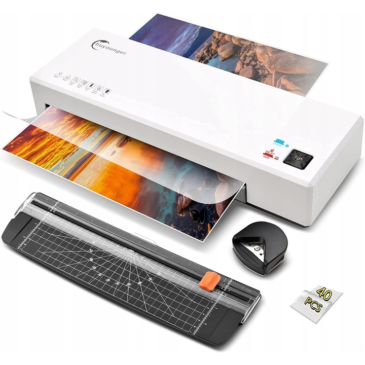 Laminator 4 in 1 Zosudull, set cu 40 folii, taietor de hartie, colturi rotunjite, 9 inch