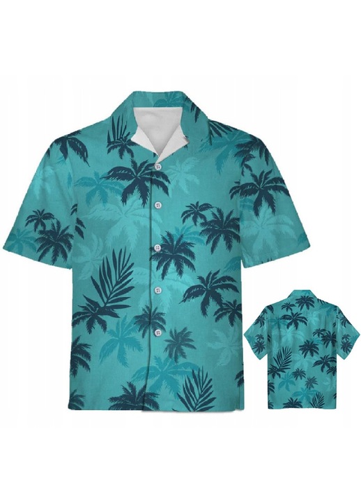 Férfi rövid ujjú ing, pálmafás mintával, kék, M INTL