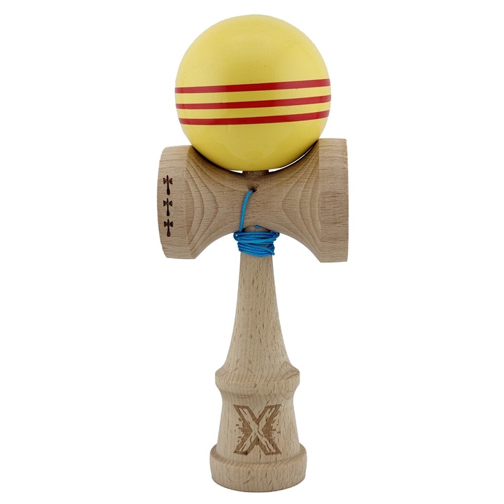 Kendama X Original, Professzionális, Big Cups V2, Szuper Tapadós Legendary Nagy Kupák, Fém Csapágy 55 cm-es Zsinórral, Sárga/Piros Vonalak