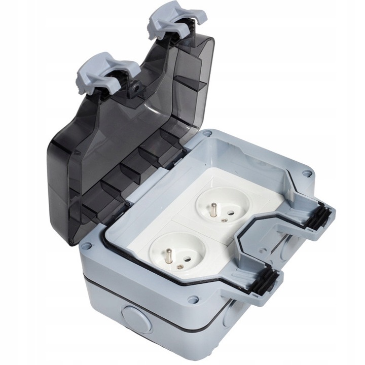 Priza dubla de gradina IP66, 2 guri, rezistenta la apa, 220V, cu accesorii