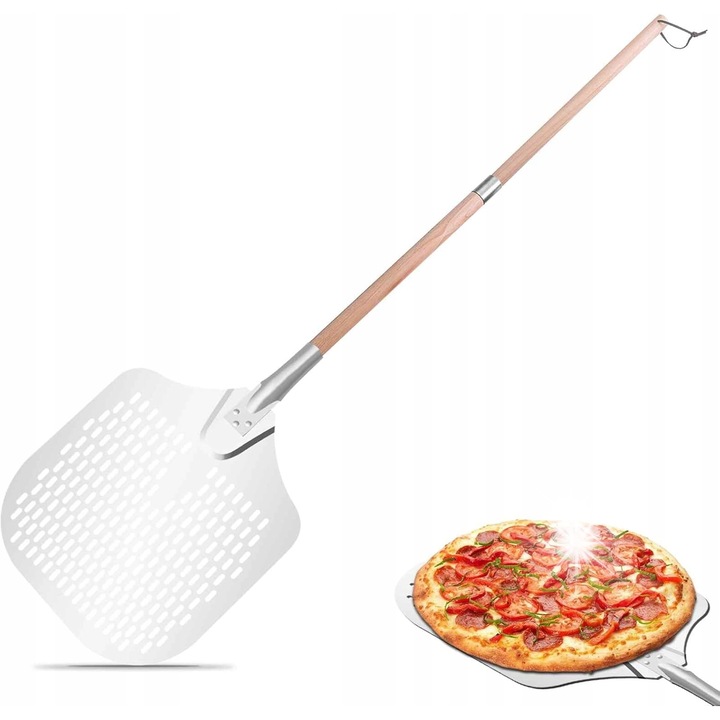 Лопатка за пица, Дълга дръжка, 89 см, Бежов/Сребрист