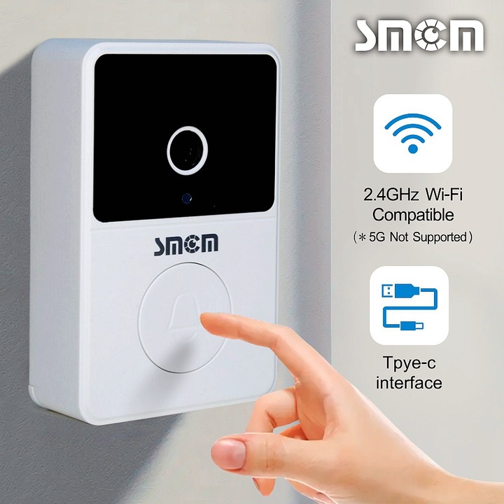 Sonerie wireless SMCM cu camera 1080P, audio bidirectional, negru/alb, 30m raza actiune