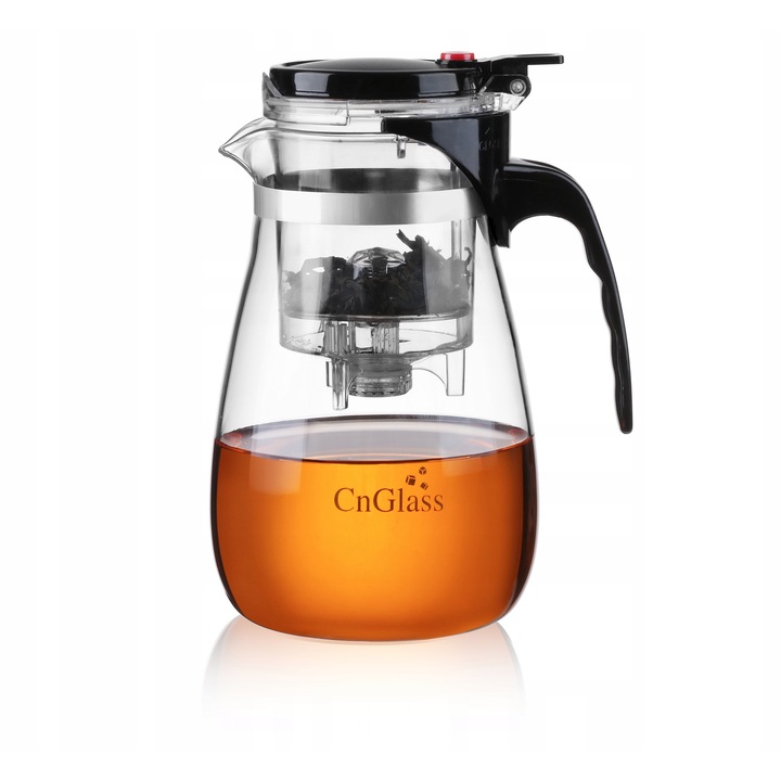 Стъклен чайник със сито, CnGlass, 900 мл, прозрачен, 1 брой