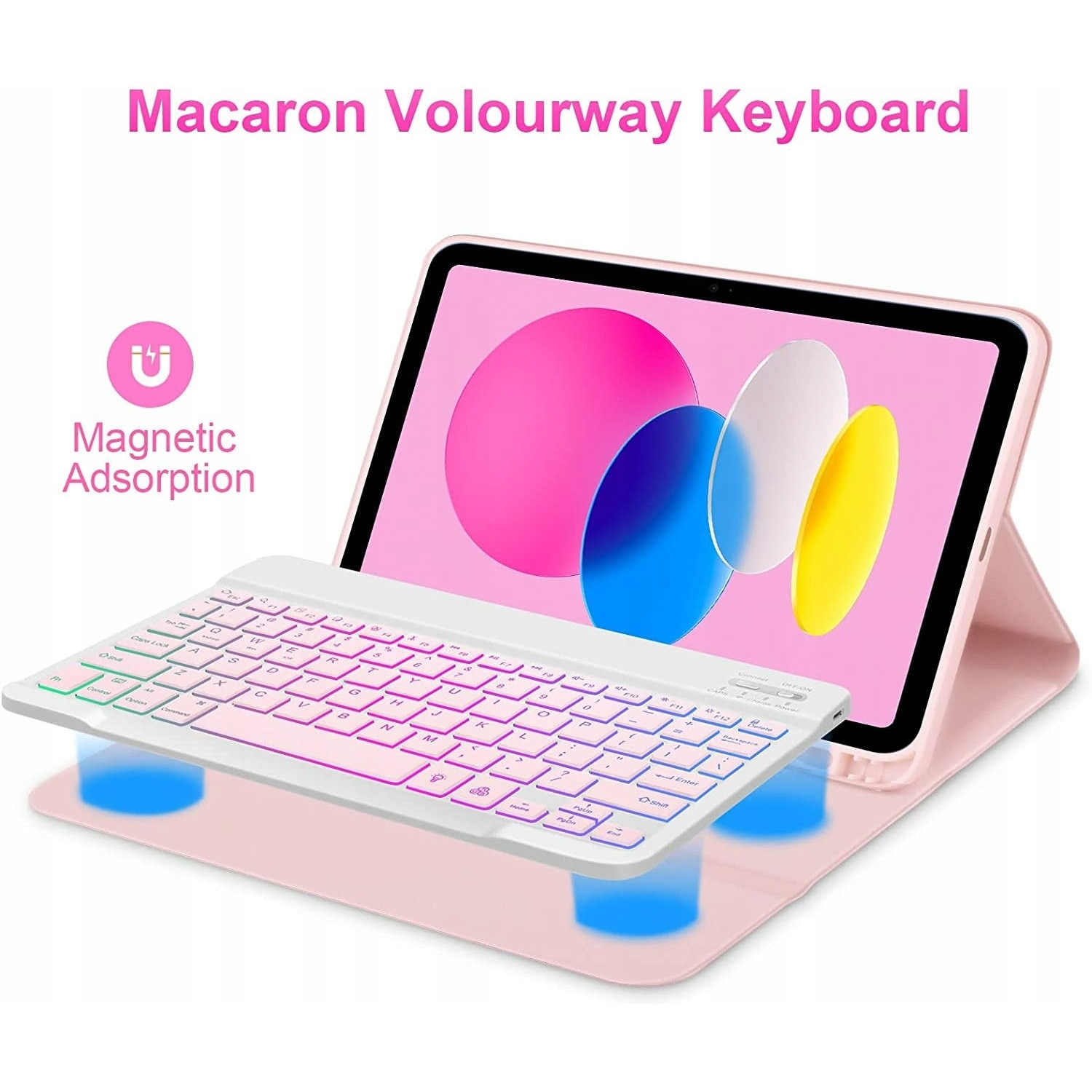 Husa tableta cu tastatura Bluetooth pentru iPad Pro 11, 24.6x14.8cm, iluminare RGB, set complet