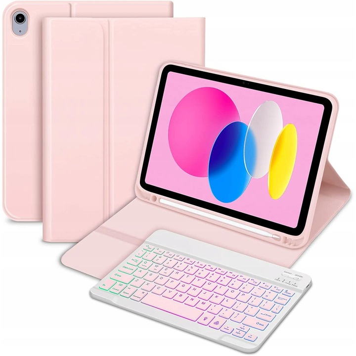 Etui cu tastatura pentru iPad 10.9" 10 generatie 2022, iluminare, suport pentru creion Apple, set