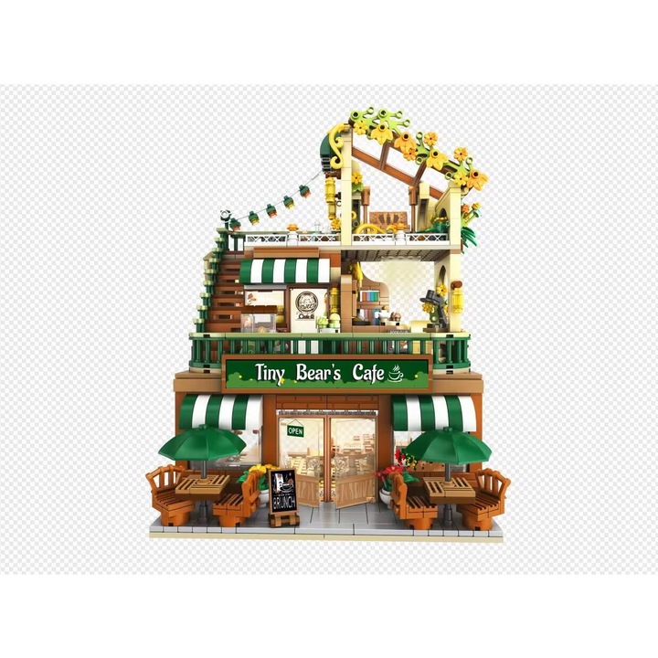 Комплект за изграждане на кафене Insoon, 1173 части, LED осветление, реалистични детайли, многоцветен