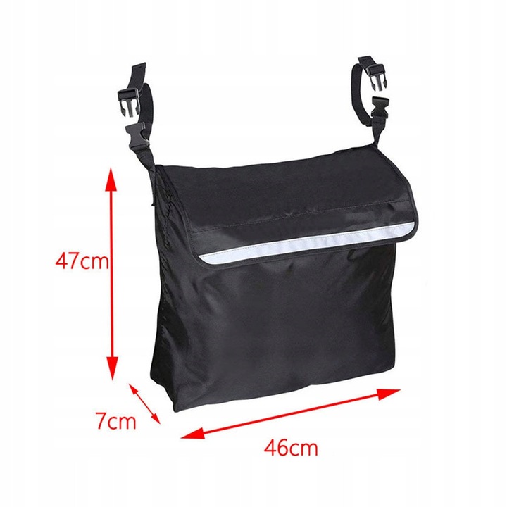 Babakocsi tárolótáska, fekete, Oxford anyag, mérete 46x7x47cm