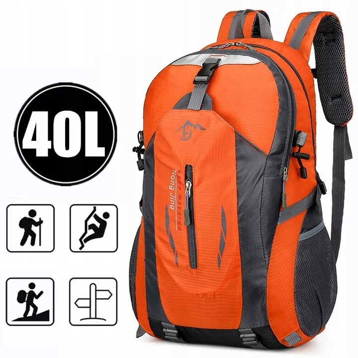 Rucsac turistic 40L, impermeabil, portocaliu, 17x23x53cm, unisex
