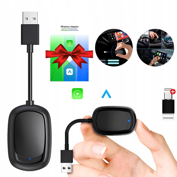 Adapter wireless CarPlay/Android Auto 5.0, compatibil cu iPhone si Android, set cu adaptor USB-C