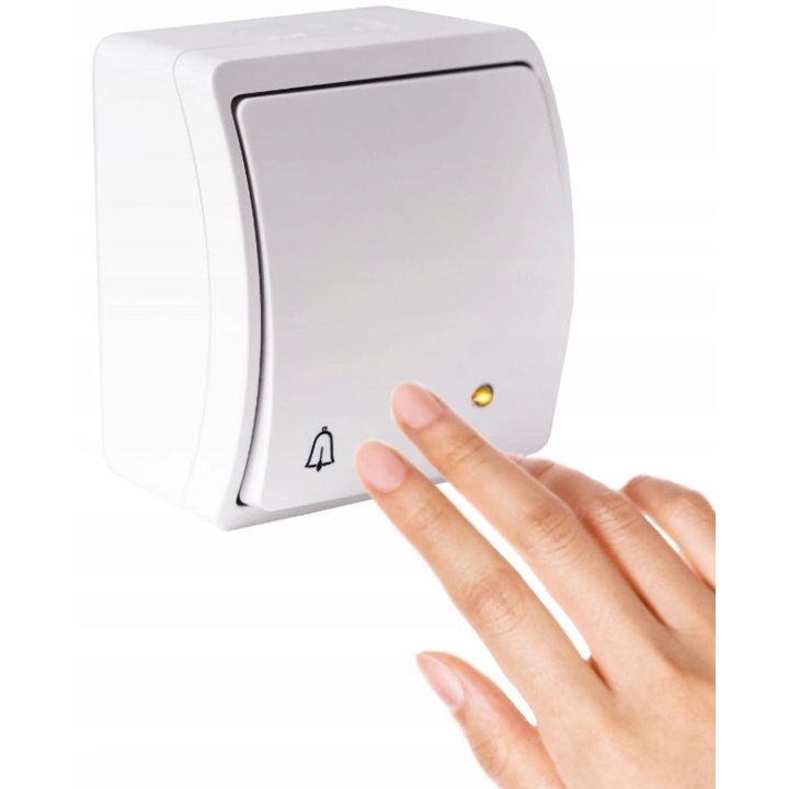 Buton sonerie exterior VIPLAST, alb, IP44, iluminat portocalie, 63x75x48mm