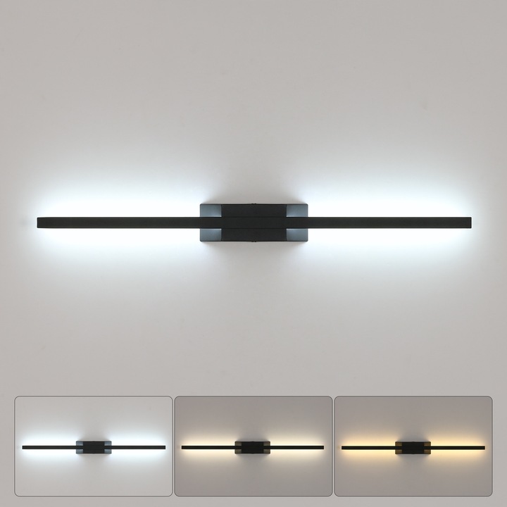 Riserva LED fali lámpa, lineáris modell, szabályozható, 3 színhőmérséklet, fekete, 58x5x4.5cm