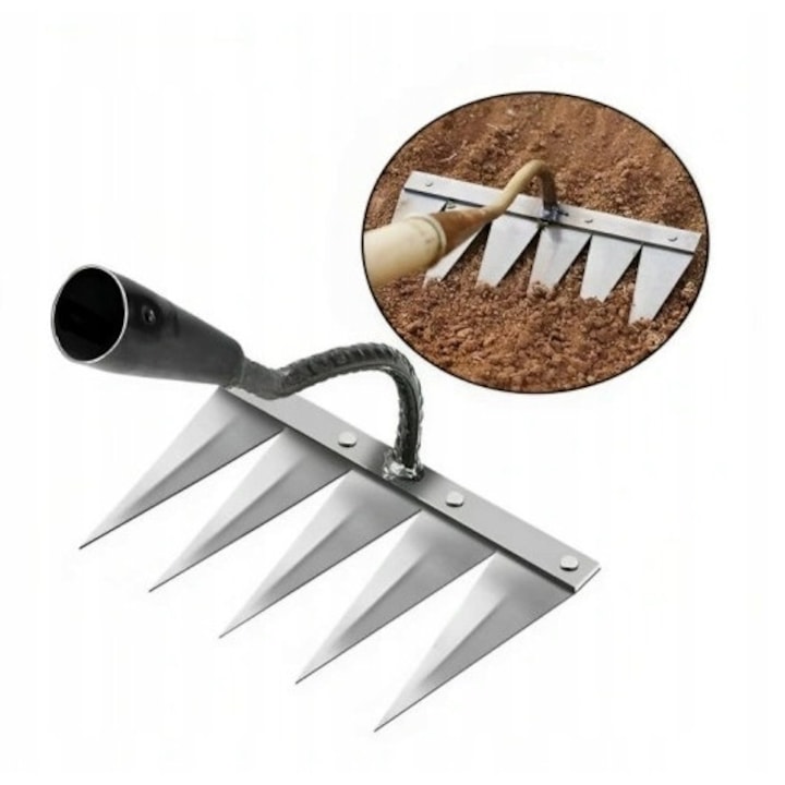 Гребло, 5 зъба, 23x19.5x12см, стомана, за премахване на плевели и аериране на почвата