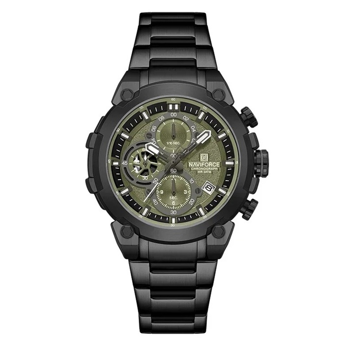 Мъжки часовник Naviforce 8071 черно-зелен – множество функции, бизнес дизайн, удароустойчив, водоустойчив до 3 атм