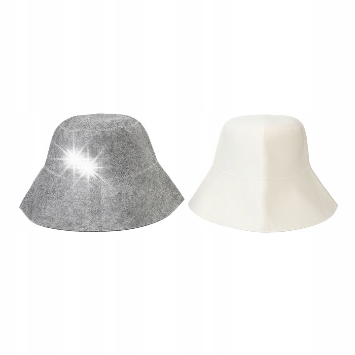 Caciula din fetru pentru sauna, set 2 bucati, alb si gri, material absorbant de apa