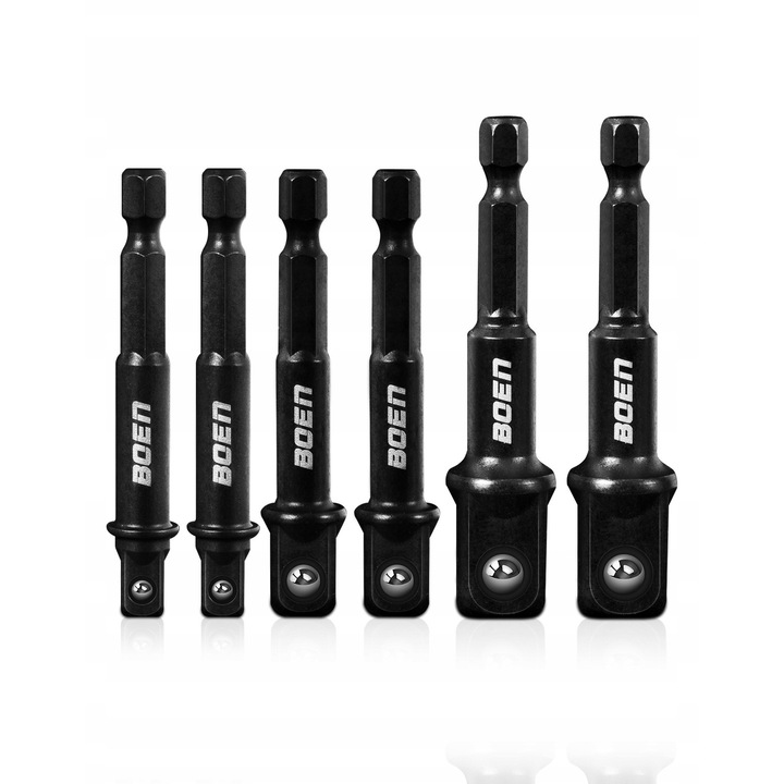 Set de 6 adaptoare pentru surubelnite, 1/4" la 1/4", 1/4" la 3/8", 1/4" la 1/2", 65mm si 72mm, din otel rezistent
