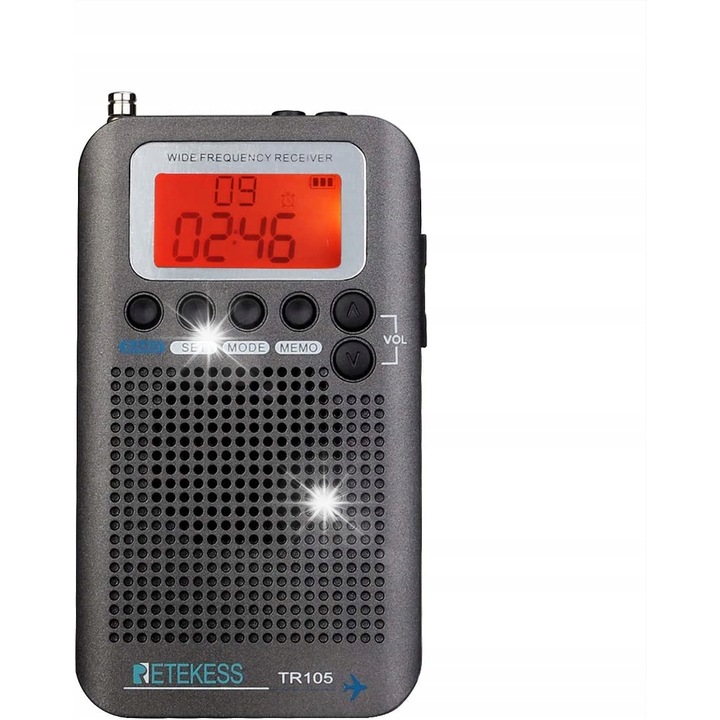 Преносимо радио TR105, Retekess, FM/AM/SW/CB/AIR/VHF, външна антена 3м, 700mAh, 100x60x15mm