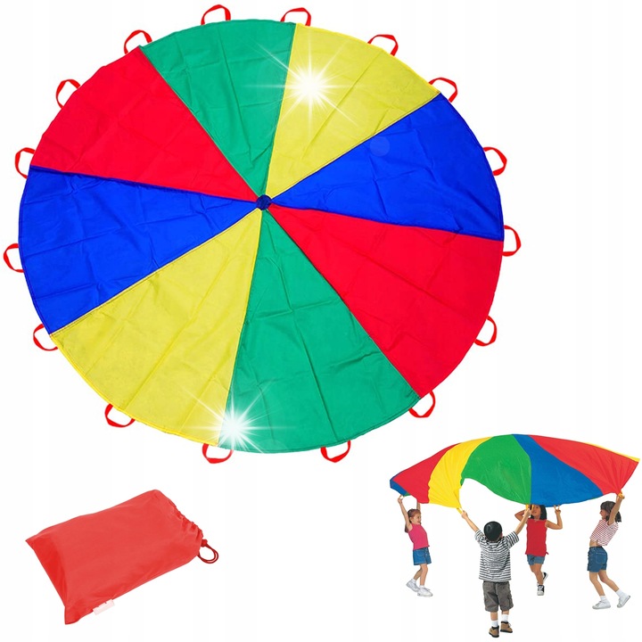 Parasuta 2M pentru jocuri de grup, 16 manere, multicolor, cu geanta de transport