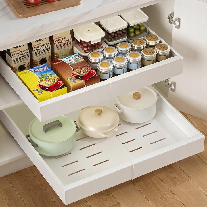 Sistem de organizare pentru bucatarie, 32-52cm, adancime 42cm, inaltime 7cm, montare pe niveluri, usor de curatat, set organizator bucatarie