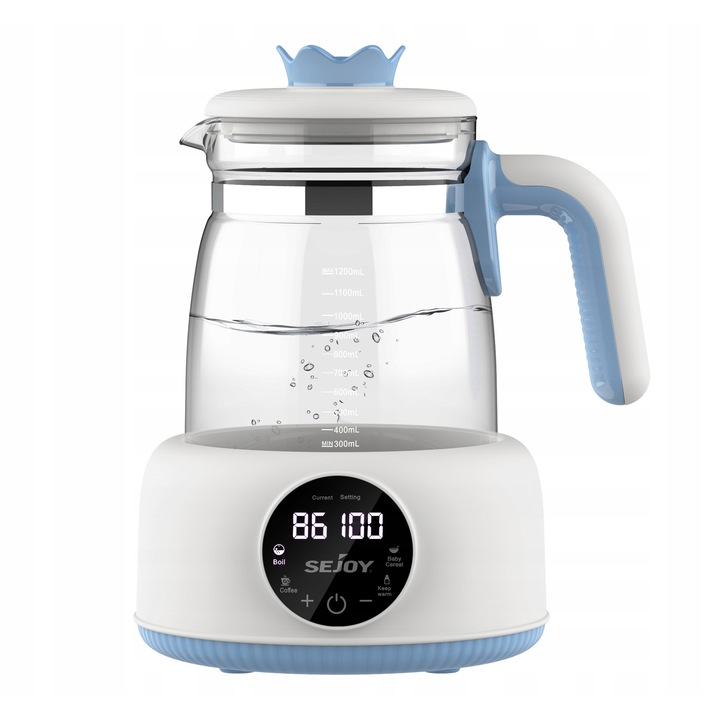 Безжична електрическа кана Sejoy EL-AQUA FY-2010A, 1.8л, инокс, 2200W, бял/син