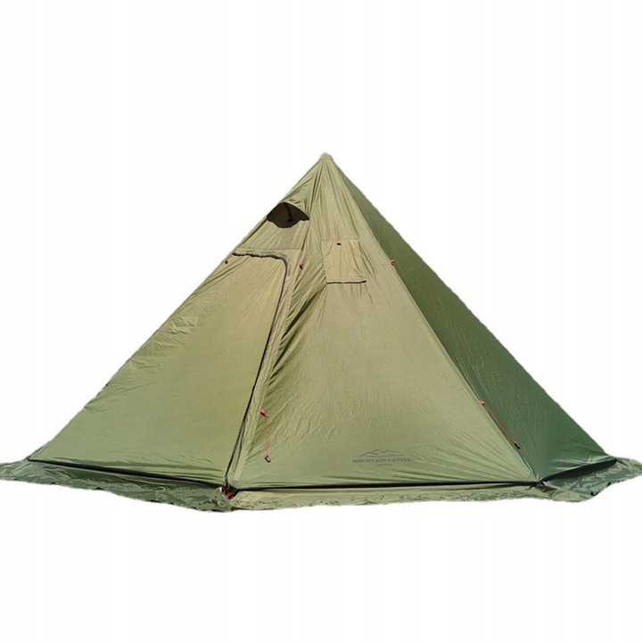 Cort camping Tipi pentru 4-6 persoane, cu fereastra de ventilatie, material tesatura in carouri, verde militar, 400x400x220cm