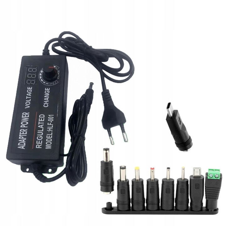 Sursa de alimentare universal reglabile 3-24V DC 3A 60W, set 9 adaptoare, dimensiuni 115x49x32mm