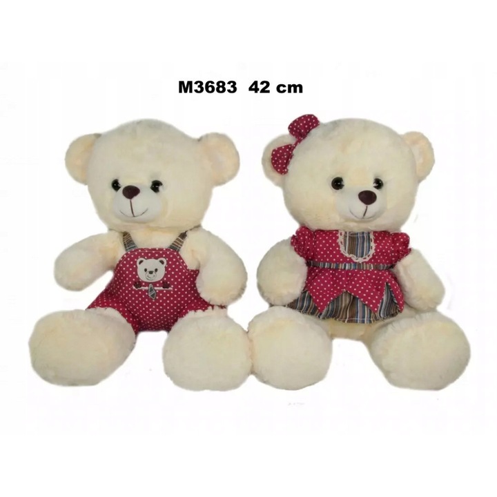 Ursulet de plus 42cm, asezat, imbracat, multicolor
