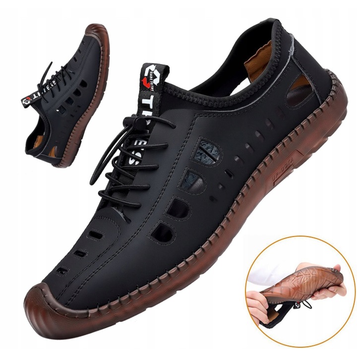 Мъжки сандали, Черни, Естествена кожа