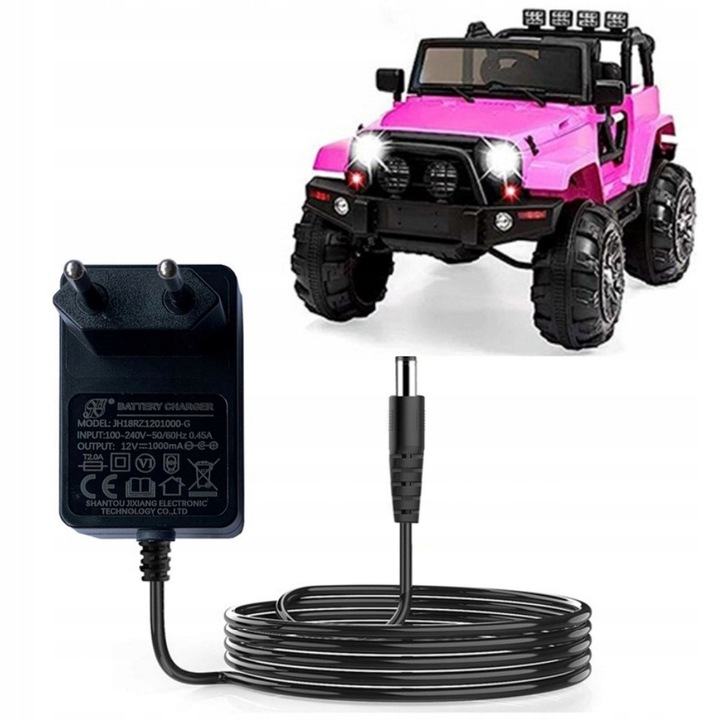 Incarcator 12V pentru vehicule electrice pentru copii, negru, dimensiuni 61x41x66mm, set cu adaptor EU