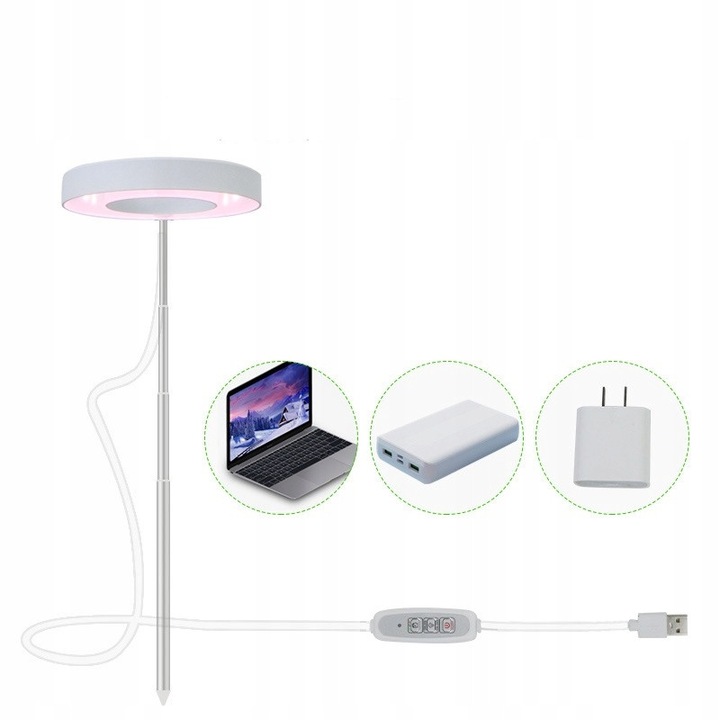 Лампа за отглеждане на растения с таймер, 4 нива на яркост, пълен спектър, 6W, USB