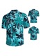 Мъжка риза, модел с палмови листа, къс ръкав, син