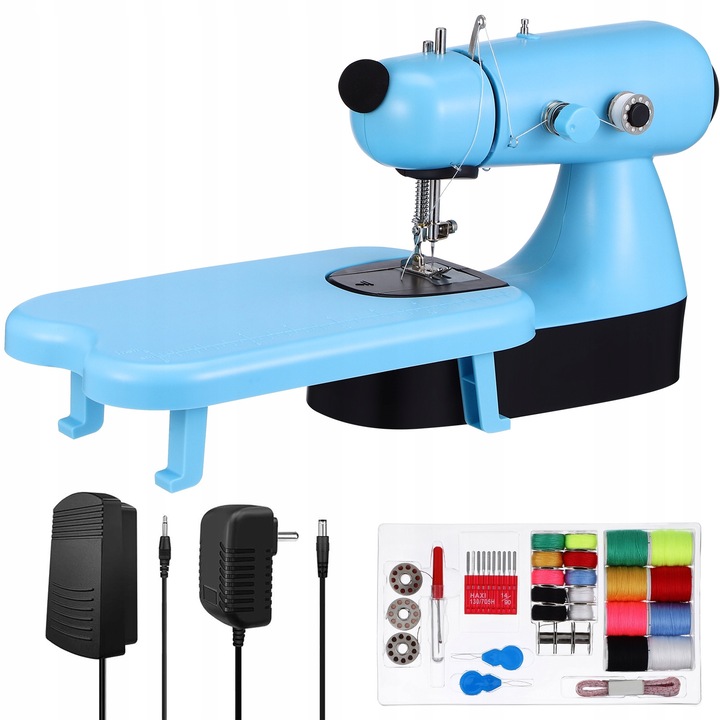 Masina de cusut electrica, set cu mini accesorii si protectie ac, albastru