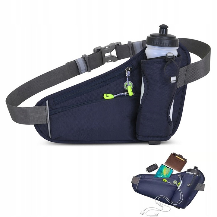 Sportos övtáska, fülhallgató nyílással, légáteresztő anyagból, kék