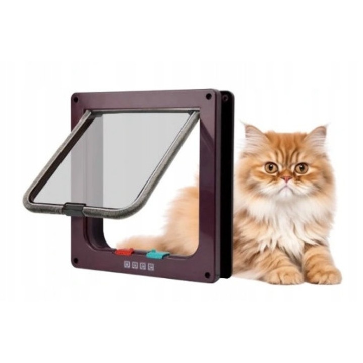 Врата с капак за котки/кучета, кафява, размер L