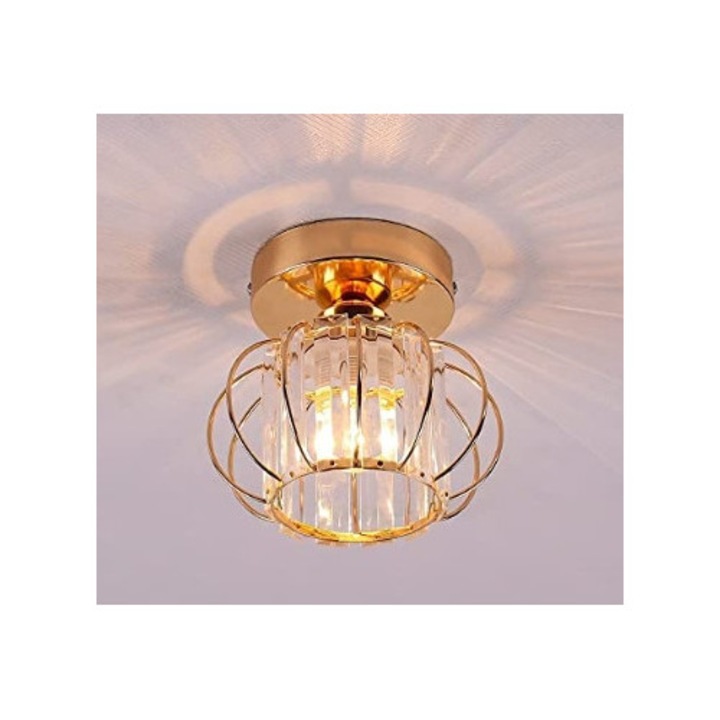 Lustru Riserva, lampa sufita E27, cristal si metal, aurie, 19x19x18cm