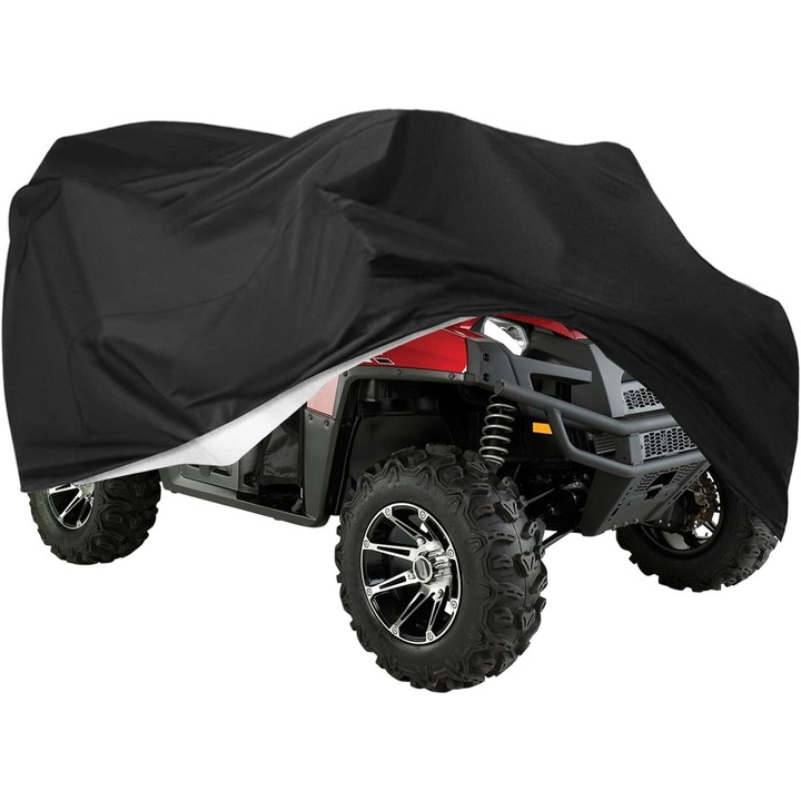 Husa pentru ATV, model XXXL, culoare negru/silver, dimensiuni 130x230x130cm, impermeabila, protectie UV, set cu sac de depozitare