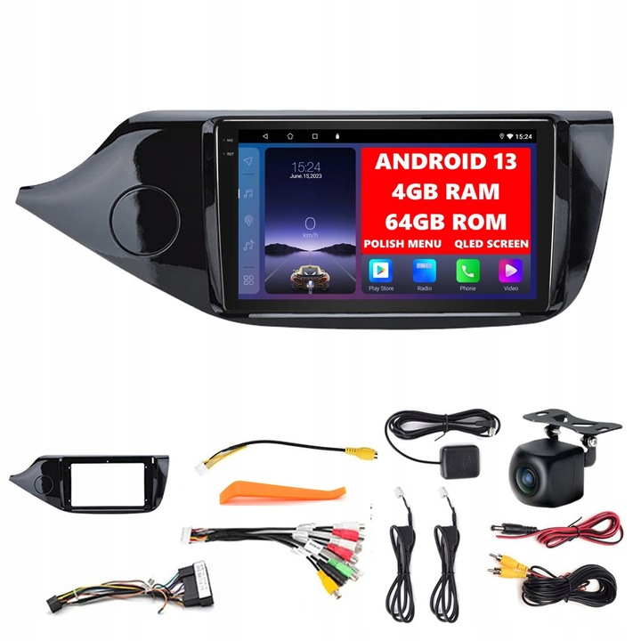 Rádió autó, kompatibilis Android 13/Kia Ceed II 2012-2018, 4GB/64GB, WiFi, teljes készlet