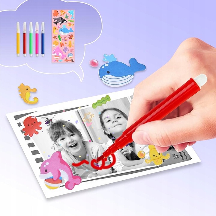 Aparat foto digital instantaneu pentru copii, 2,4 inch, 1080P, violet, set cu 3 role de hartie, 9,3x7,8x6cm