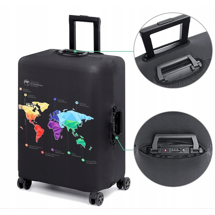 Husa pentru valiza, XL, 80x54x33 cm, material elastic, design unic, negru