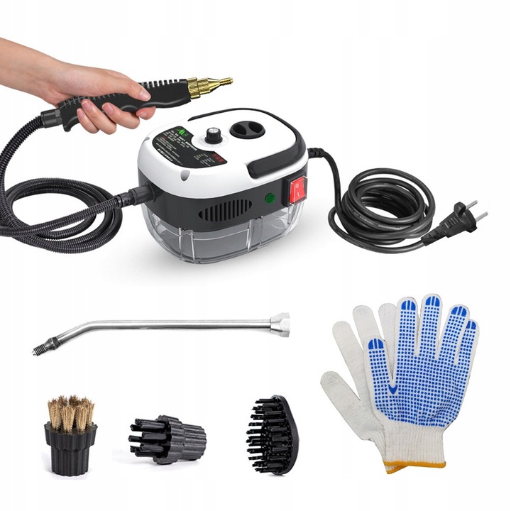Aspirator cu abur portabil, 2500W, 3 capete de perie, alb, 19x15x13cm, set complet