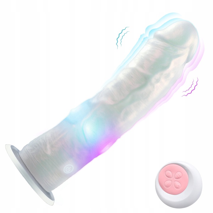 Dildó anális fogantyúval, 10 rezgésmód, 4 világítási mód, 21 cm, vízálló szilikon