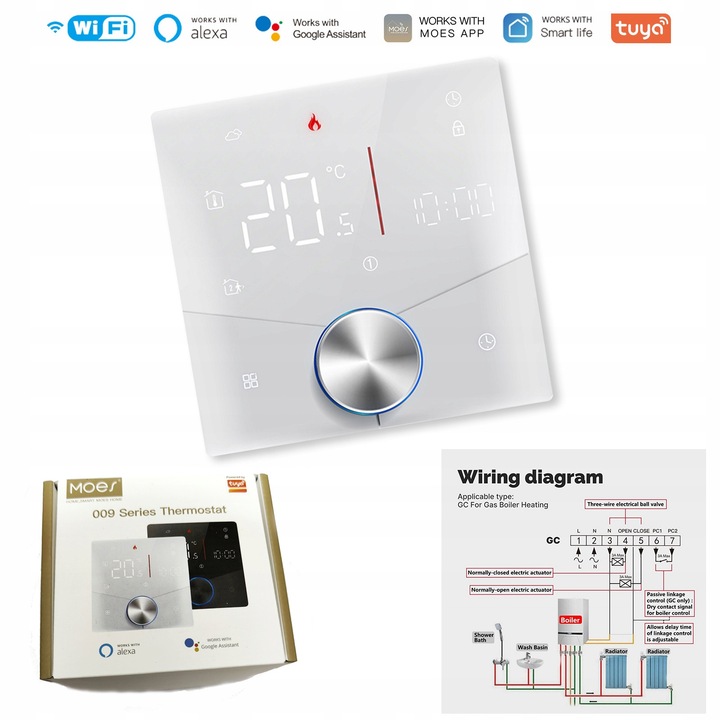 Termostat, 5A, WIFI, TUYA, LCD, alb