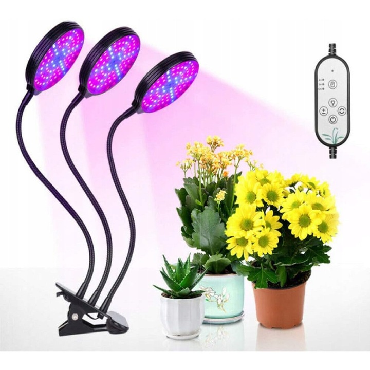 Комплект 3 x Лампа за Отглеждане на Растения със 78 LED диода, Таймер, 5 Нива на Яркост, Многоцветна, 360°