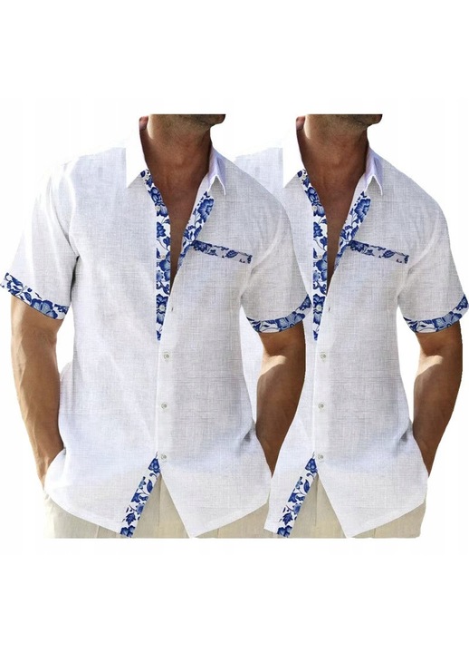 Мъжка риза, бяла, ленена, вталена кройка, дълъг ръкав, ежедневна