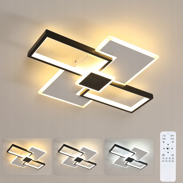 Fekete LED mennyezeti lámpa távirányítóval, 37W, GOECO