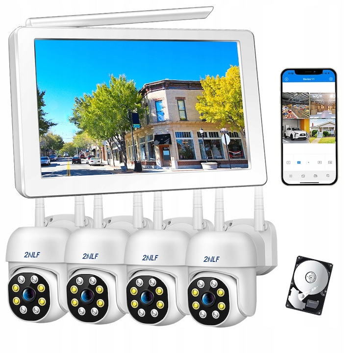 Set supraveghere video exterior EagleZON, 8 canale, NVR, 6 camere, 5MP, Detectare faciala AI, Vedere nocturna color, POE, IP66, multicolor