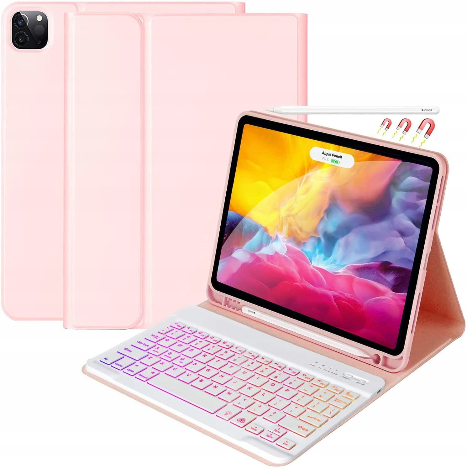 Husa tableta cu tastatura Bluetooth pentru iPad Pro 11, 24.6x14.8cm, iluminare RGB, set complet