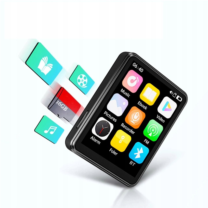 Odtwarzacz MP3 Bluetooth, 16GB, radio FM, eBook, 2,4 inch, negru
